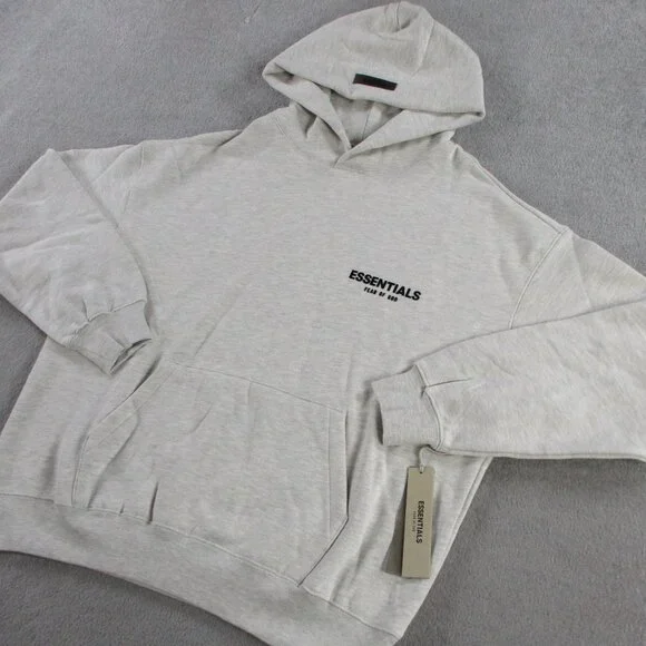 Fear of God Essentials Hoodie Mens Medium Light Oatmeal Heather Sweatshirt NEW - Picture 2 of 12